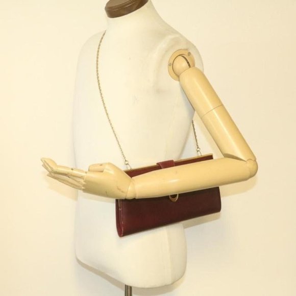 Gucci Dark Red Leather Two-Way Clutch W Gold Chain Strap - Picture 9 of 12